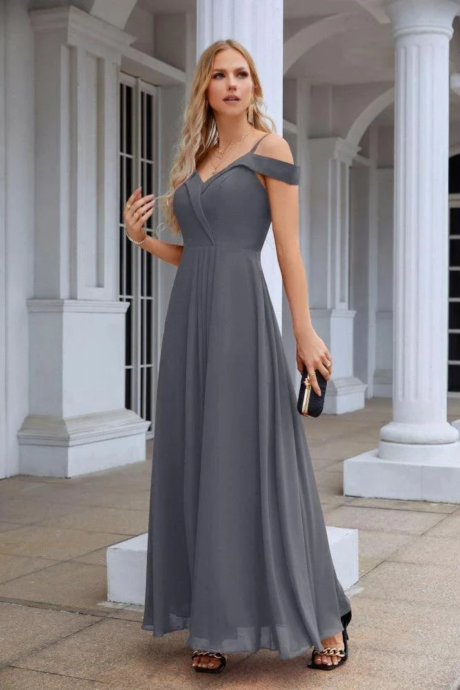 Women's thin strap off the shoulder bridesmaid mopping the floor evening dress 28093 - Image 97