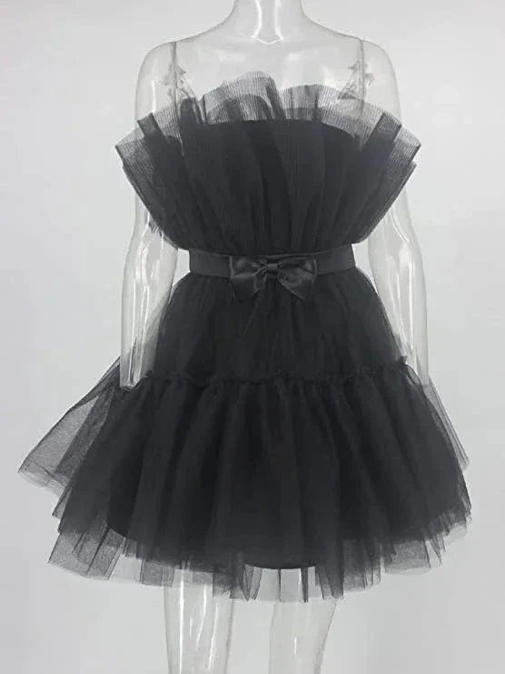 Women's Tulle Princess Mini Dress Ruffle Mesh Party Prom Wedding Tutu Fairy Dress Black Homecoming Dress Y512 - Image 2