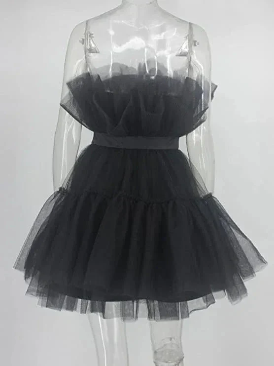 Women's Tulle Princess Mini Dress Ruffle Mesh Party Prom Wedding Tutu Fairy Dress Black Homecoming Dress Y512 - Image 3