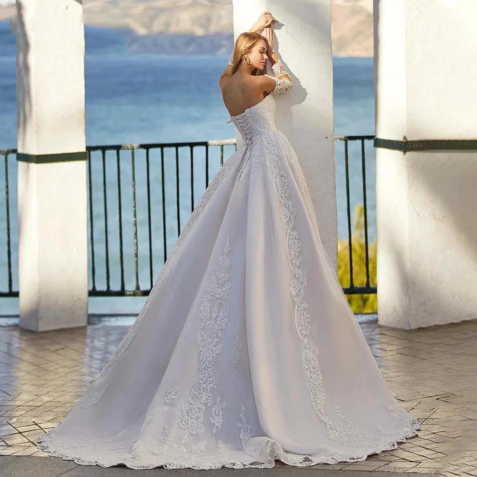 Word Wedding Dresses Women's Elegant Bohemian Beaded Sweetheart Princess Off Shoulder Long Sleeve Lace Applique Bride Gowns - Image 2