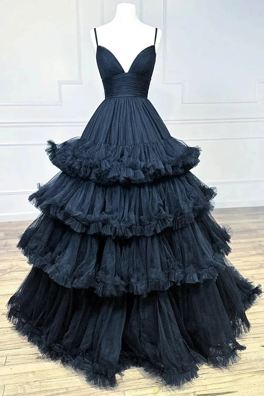 Wrenlee |A-line V-Neck Tulle Prom Dress with Tiered Ruffles - Image 3