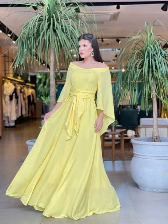 Yellow A-line Chiffon Prom Dress Yellow Evening Dress Y5815 - Image 2