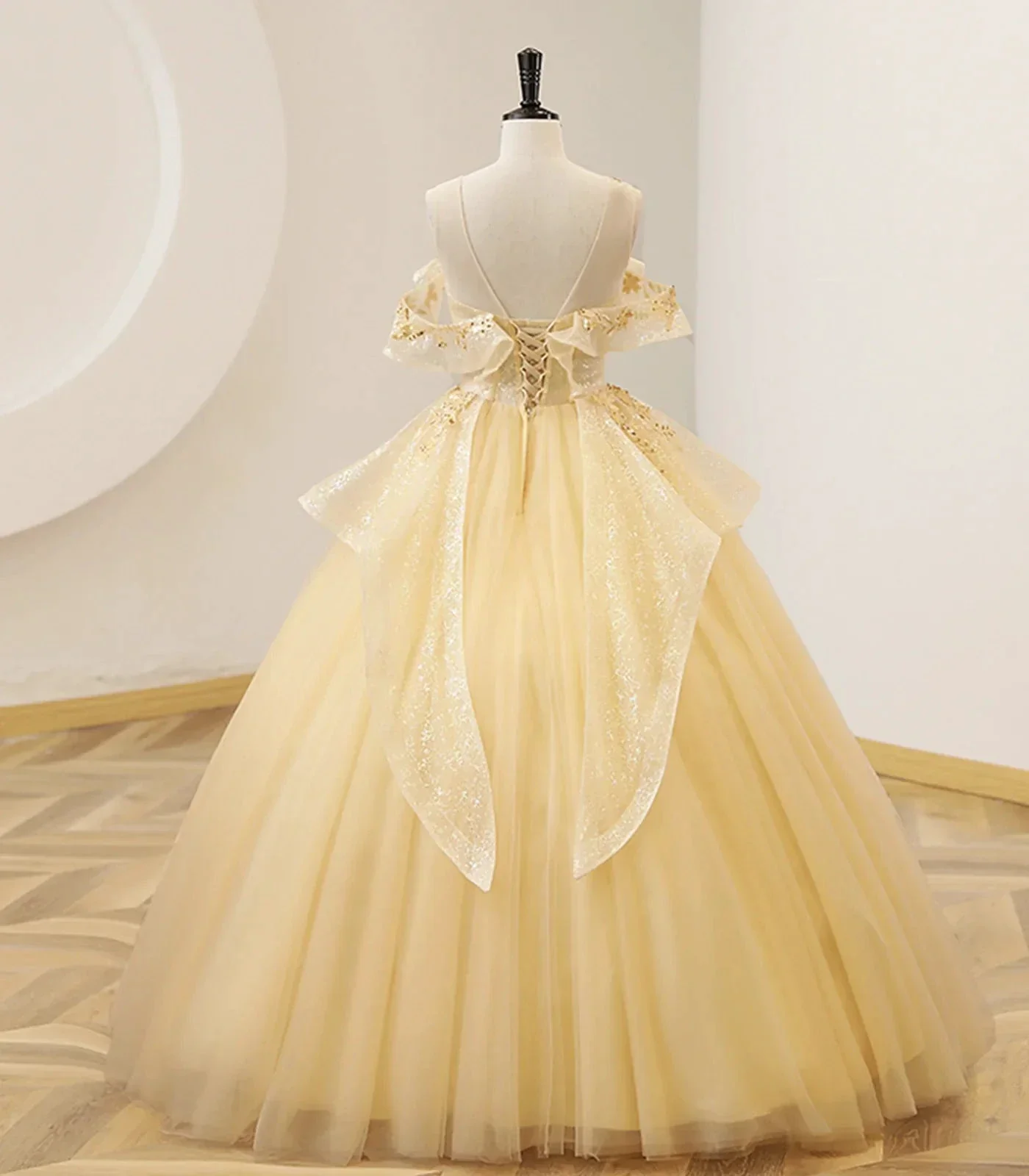 Yellow Ball Gown Beaded Sweet 16 Dress, Yellow Long Formal Dress Y4045 - Image 2