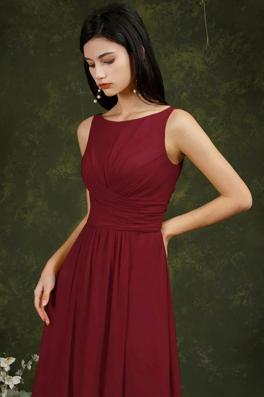 Yellow Bateau A-Line Chiffon Ruffles Split Floor-length Bridesmaid Dress With Pockets - Image 5