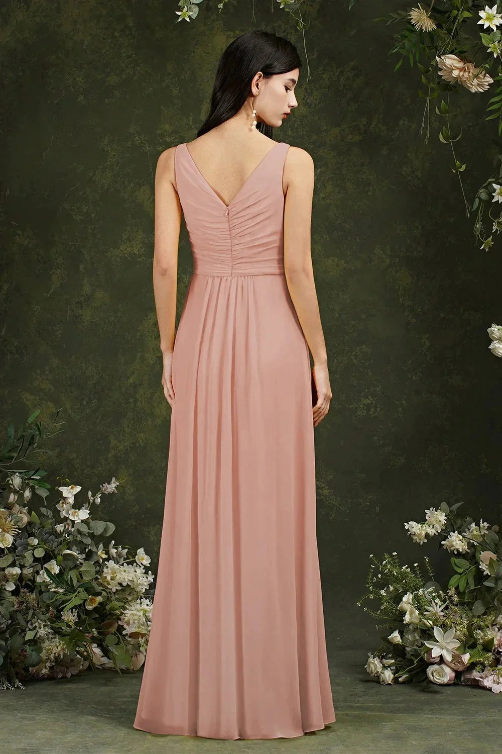 Yellow Bateau A-Line Chiffon Ruffles Split Floor-length Bridesmaid Dress With Pockets - Image 7