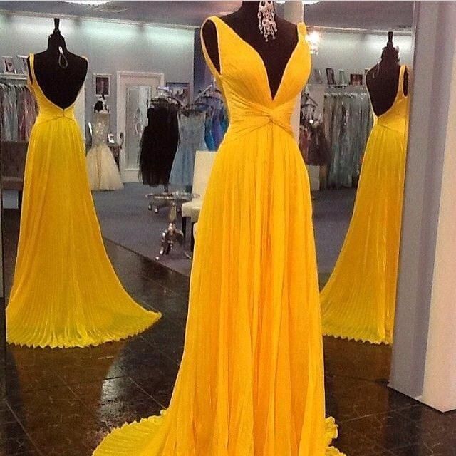 Yellow Prom Dresses Backless Prom Gown Open Back Evening Dress Chiffon Prom Dress Sexy Evening Gowns Yellow Formal Dress Wedding Guest Prom Gowns Y992 - Image 2