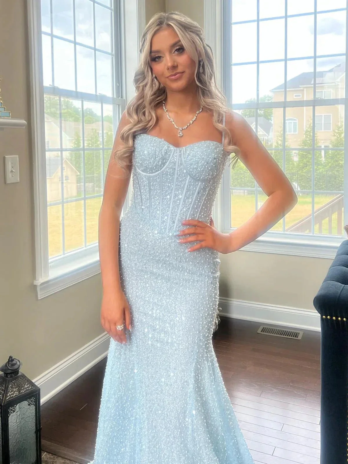 Yoshi | Mermaid Sweetheart Sky Blue Sequins Prom Dresses - Image 2