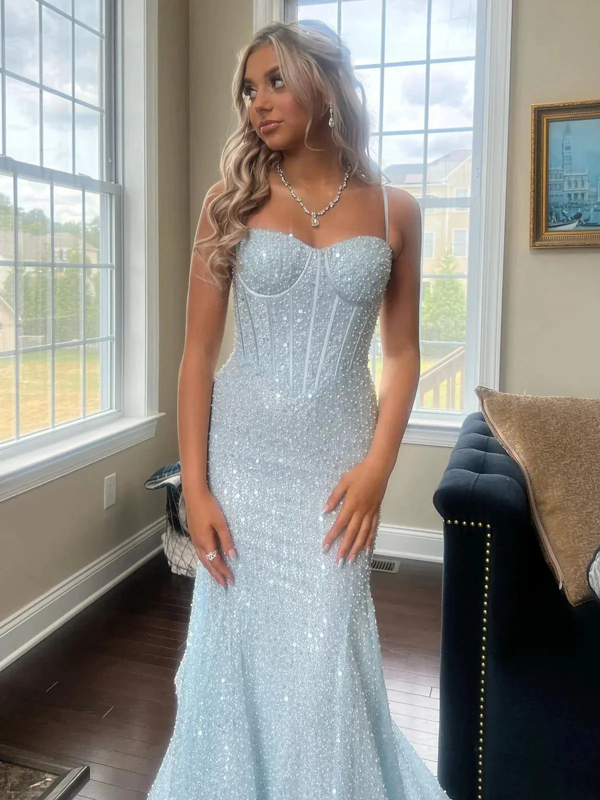 Yoshi | Mermaid Sweetheart Sky Blue Sequins Prom Dresses - Image 5