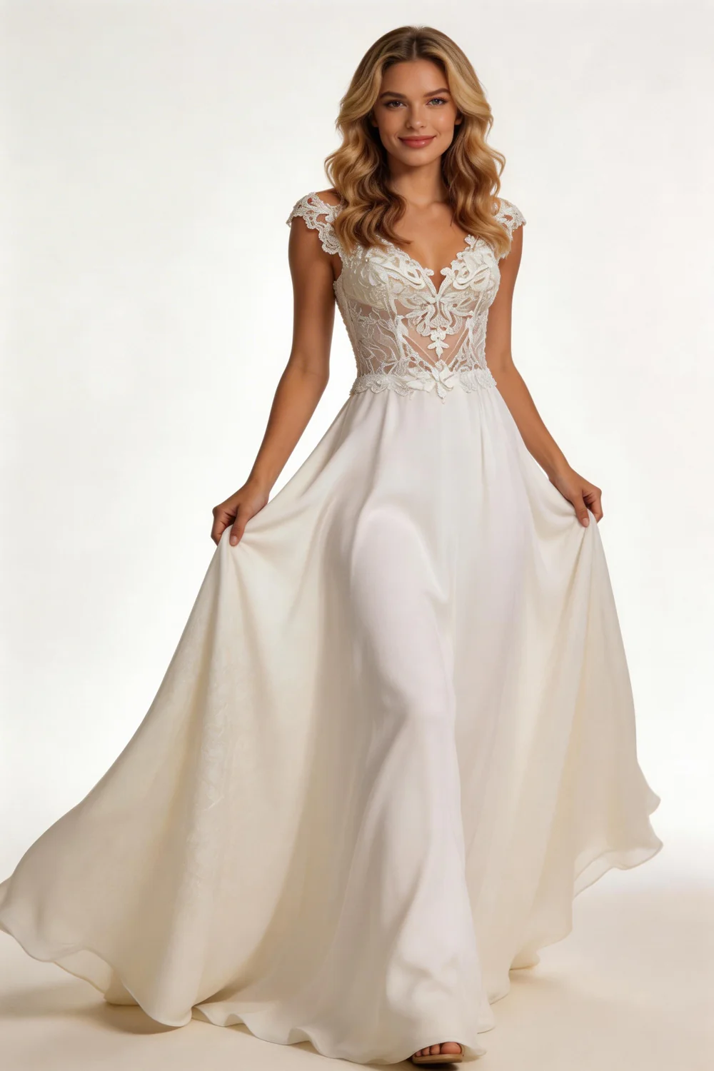 #001 Modern V-Neck Wedding Dresses Lace Appliques Chiffon Backless Boho A-Line Bride Gown Backless Sweep Train Vestido de novia - Image 2