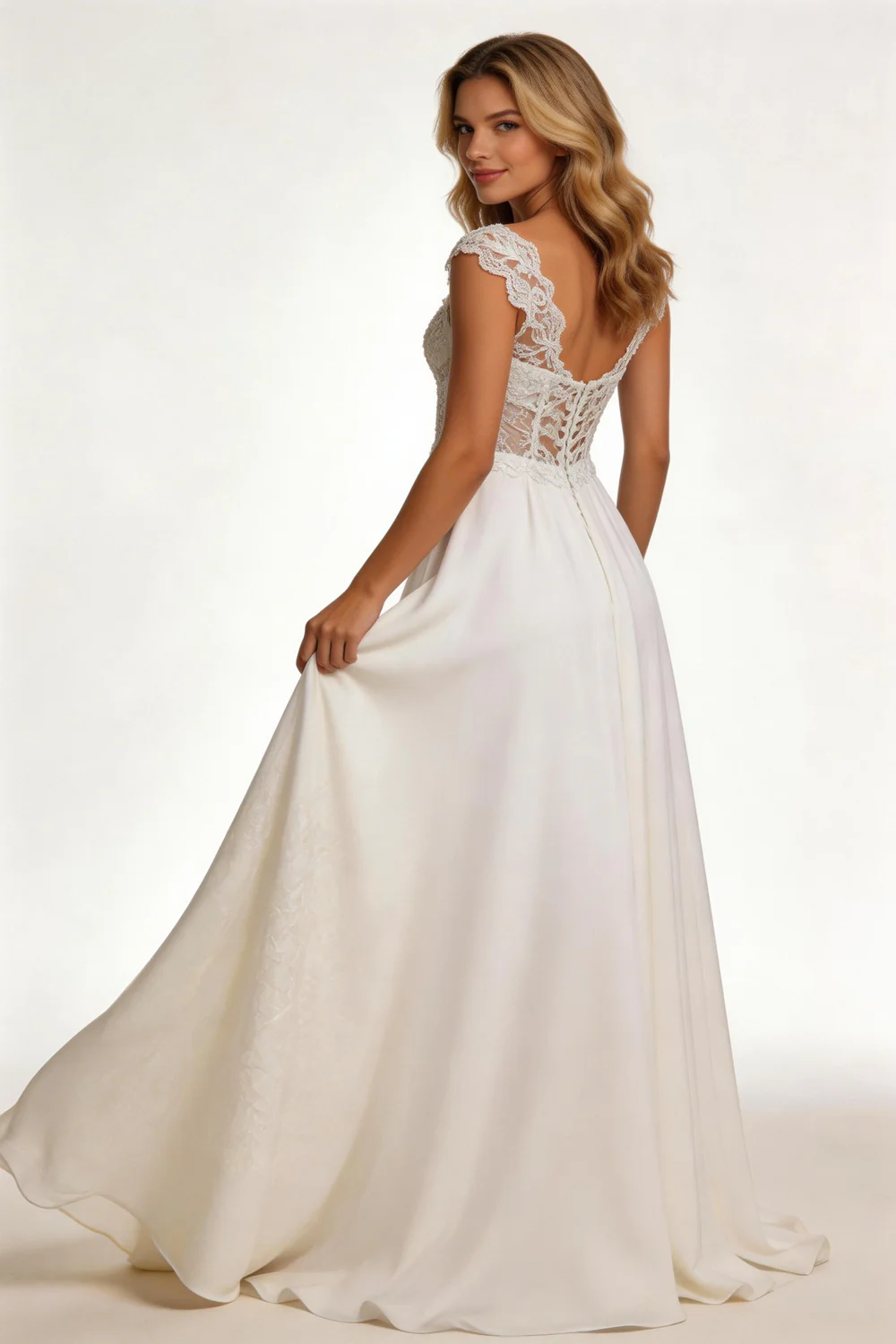 #001 Modern V-Neck Wedding Dresses Lace Appliques Chiffon Backless Boho A-Line Bride Gown Backless Sweep Train Vestido de novia - Image 4