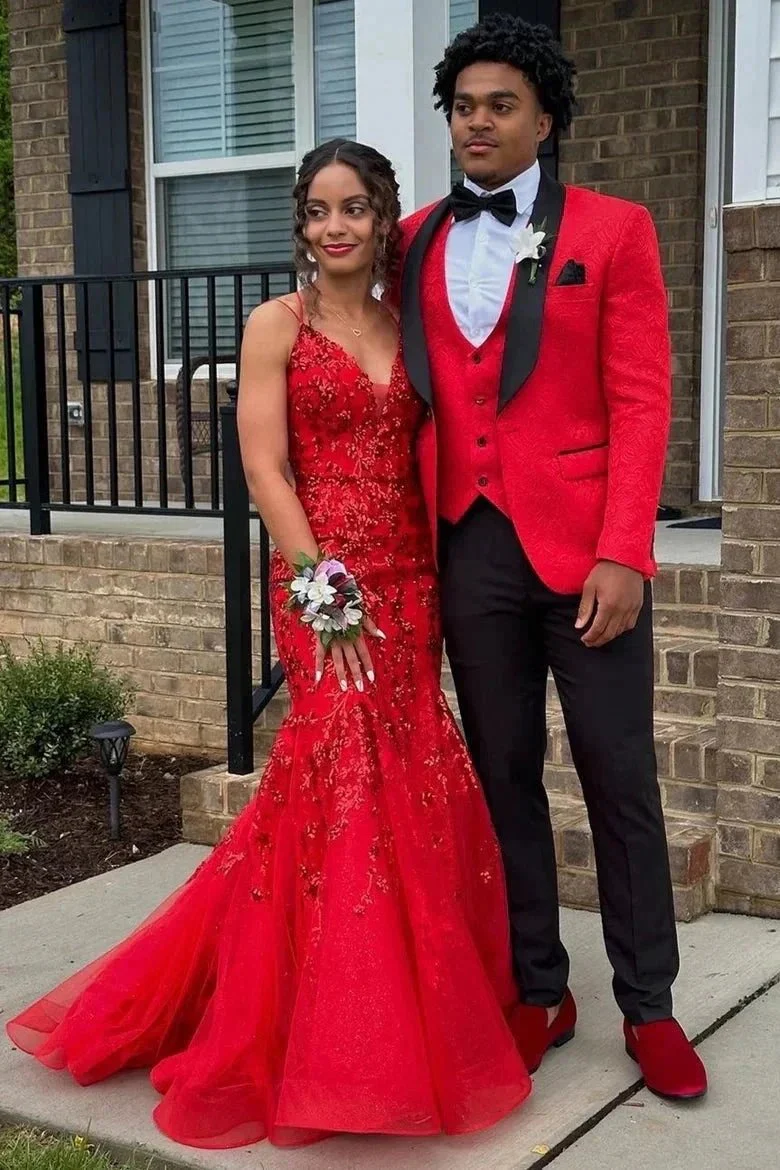 Zadie | Mermaid V Neck Sequins Lace Long Prom Dresses with Appliques - Image 4