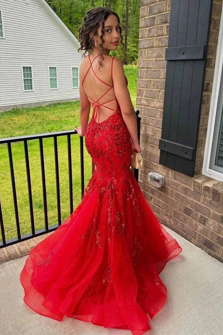 Zadie | Mermaid V Neck Sequins Lace Long Prom Dresses with Appliques - Image 5