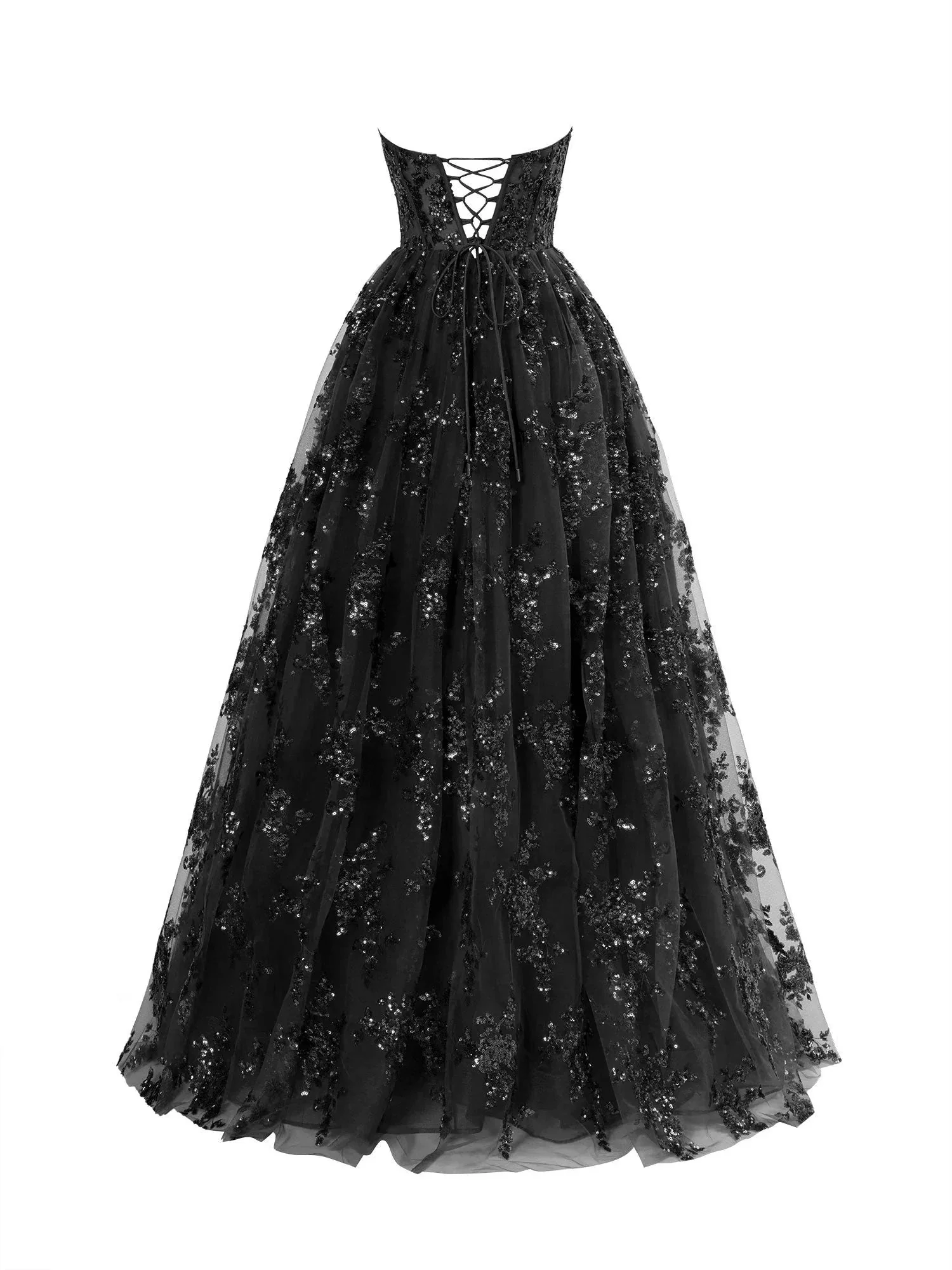 A Line Strapless Pleating Long Prom Dress With Applique - Image 2