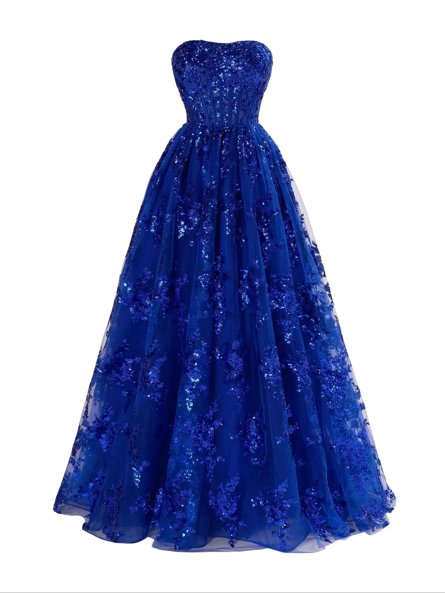 A Line Strapless Pleating Long Prom Dress With Applique - Image 2