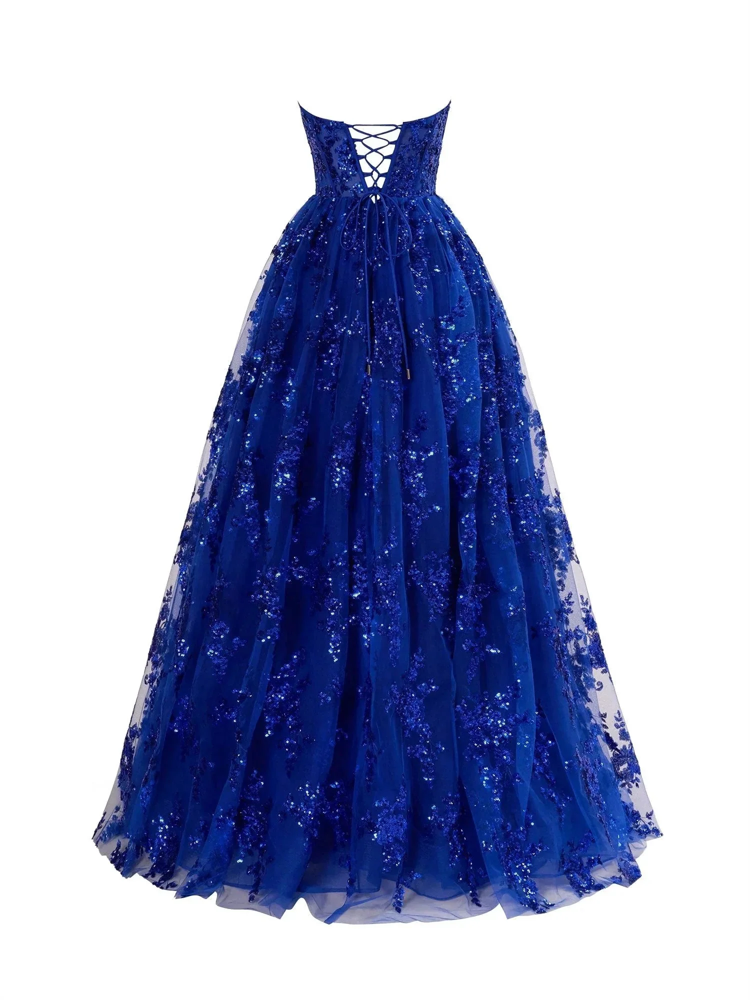 A Line Strapless Pleating Long Prom Dress With Applique - Image 3