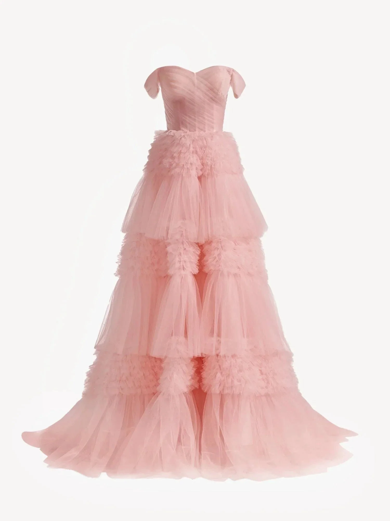 Zariah | Blush Princess A line Off Shoulder Ruffled Tulle Prom Dress - Image 9