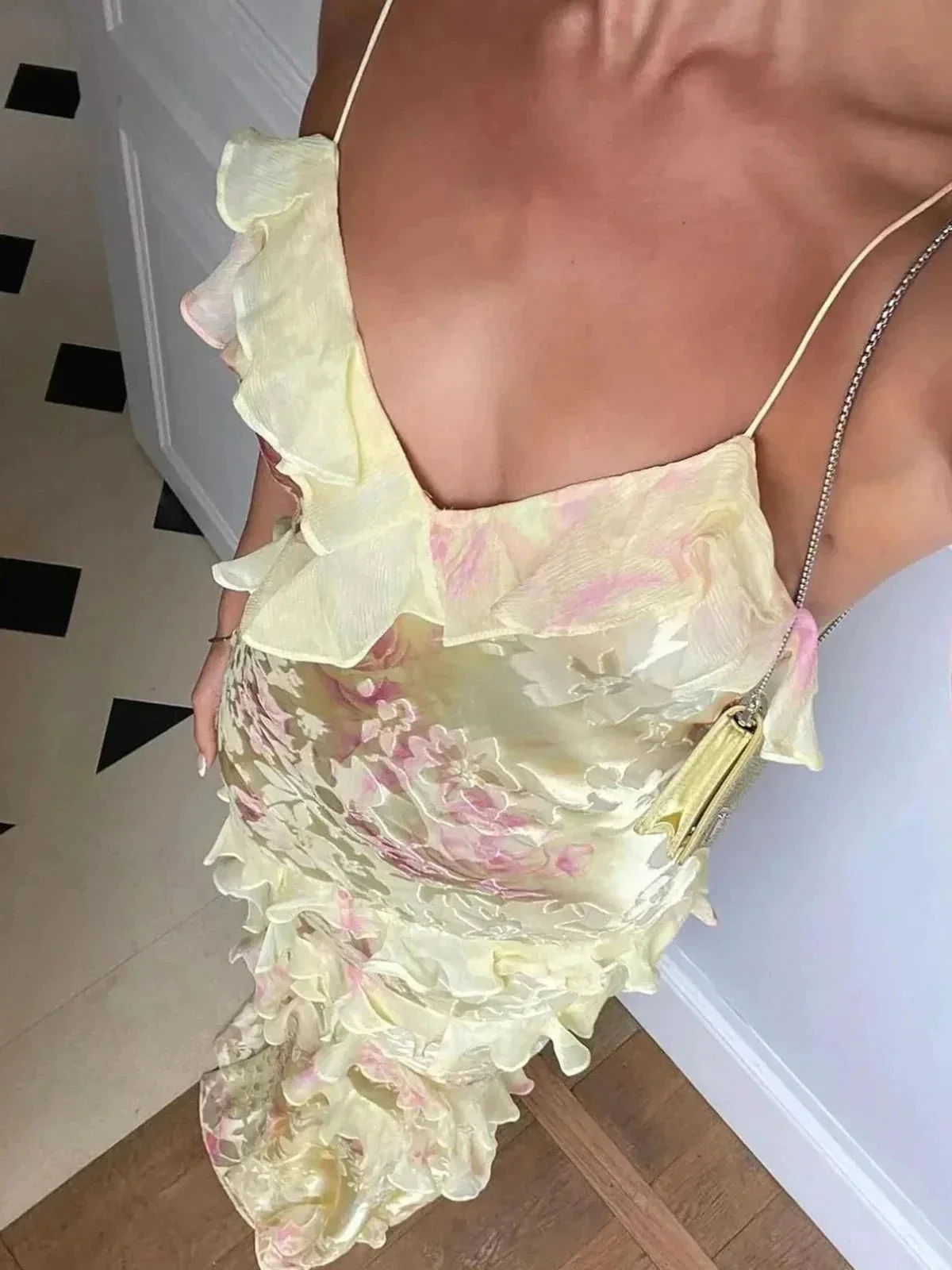 Zaylee | Yellow Spaghetti Straps Mermaid Long Prom Dress with Ruffles - Image 5